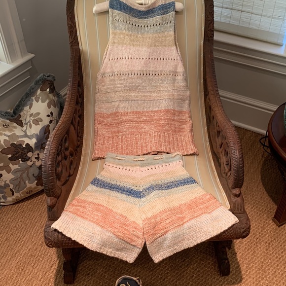 FREE PEOPLE SOUTHWEST SWEATER SET COTTON CROCHET KNIT IN SUNSET COMBO SIZE L - Picture 12 of 16